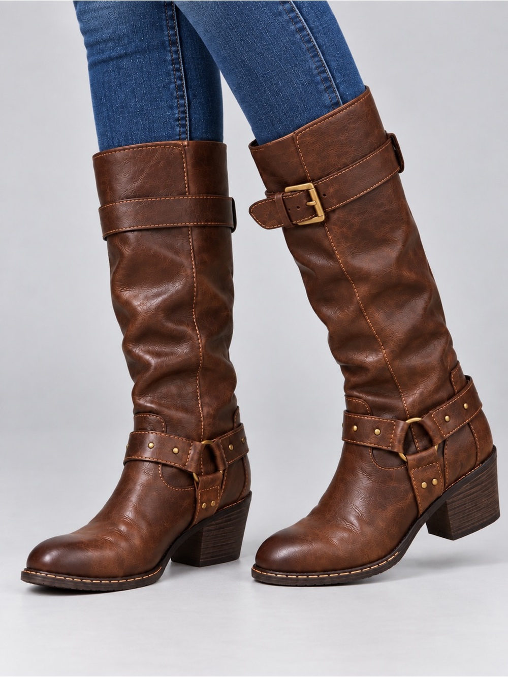 Ladies b.o.c. Mahers Brown Mid-Calf Buckle Heeled Riding Boots